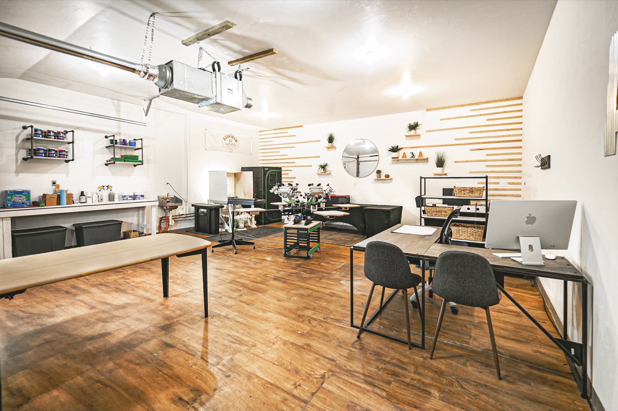 Custom screen printing and embroidery workshop with apparel